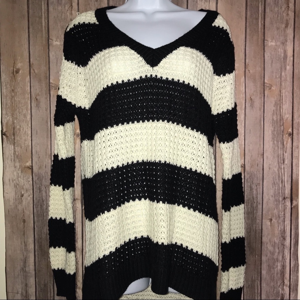 Knit Black & White Striped Sweater